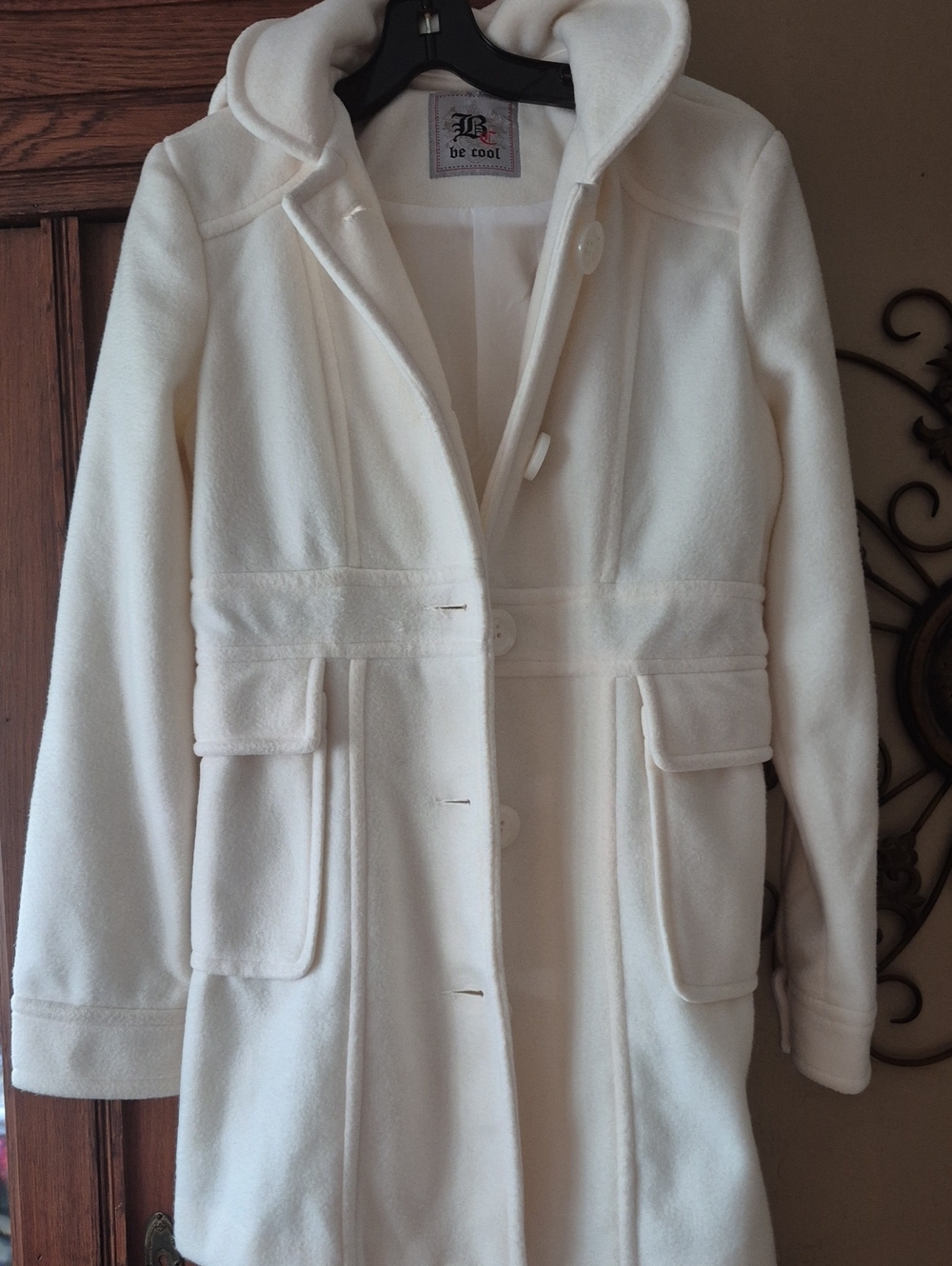 BE COOL Cream Hooded Pea Coat with Flap Pockets